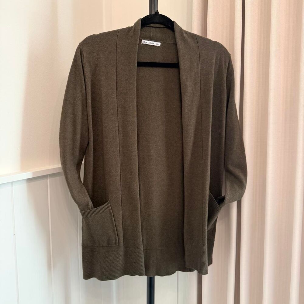 Olive Green Open Front Cardigan Small Neutral Minimalist